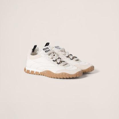 MiuMiu Tyre technical fabric and suede sneakers