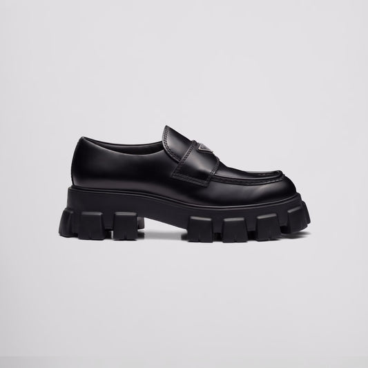 PRADA Monolith 55mm Loafer Black Brushed Leather