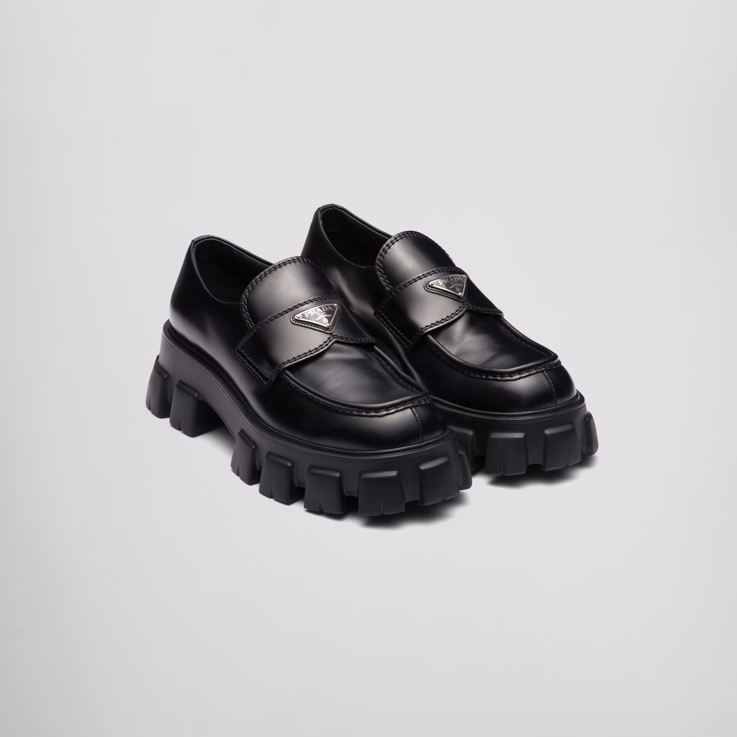 PRADA Monolith 55mm Loafer Black Brushed Leather