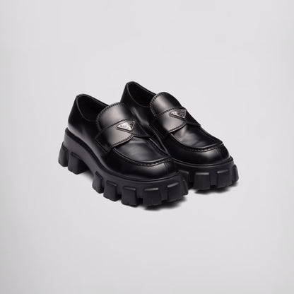 PRADA Monolith 55mm Loafer Black Brushed Leather